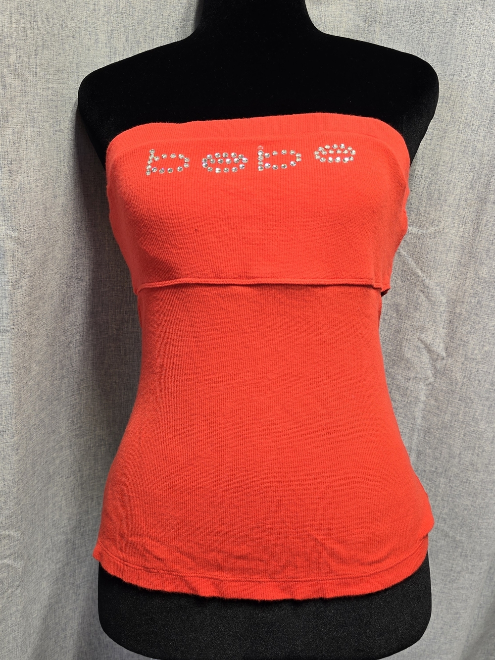Vintage NWOT bebe Swavroski Rhinestone Logo Red Tube Top Camisole Sz Medium Y2K